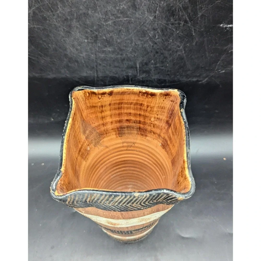 Vintage Redware Italian Pottery Ceramic Vase Mid Century Brown Decor 8.75
